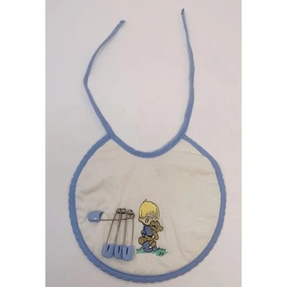FREE w/Bundle Precious Moments Baby Boy Bib One Size Blue Purple‎ Bear Pins 2006